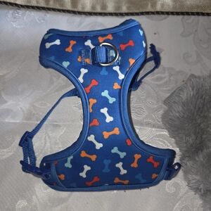 Blue Dog Harness with Bone Pattern And Fluffy Dog Body Harness